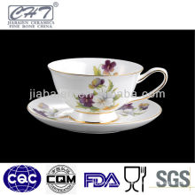 200ML gold handle and decal tea cup and saucer set